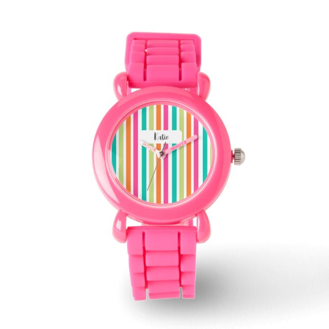 Rainbow vertical stripes colourful retro multicolo watch (Front)