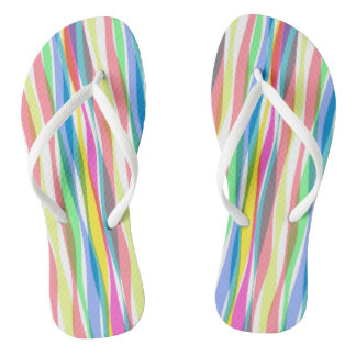 Rainbow Vertical Stripes Pastel Colourful Flip Flops