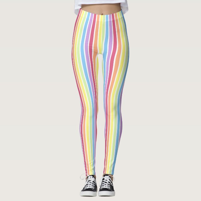 Rainbow  Vertical Stripes Pastel Colourful Leggings (Front)