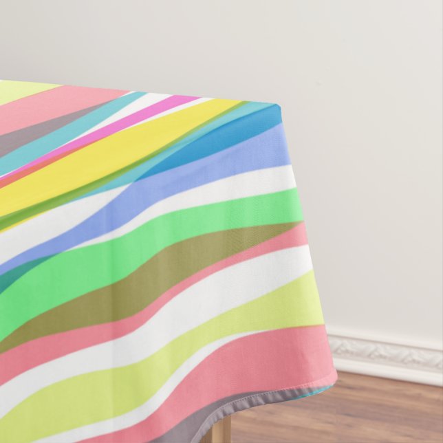 Rainbow Vertical Stripes Pastel Colourful Tablecloth (In Situ)