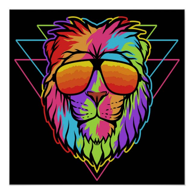 Rainbow Vibes Lion Poster (Front)
