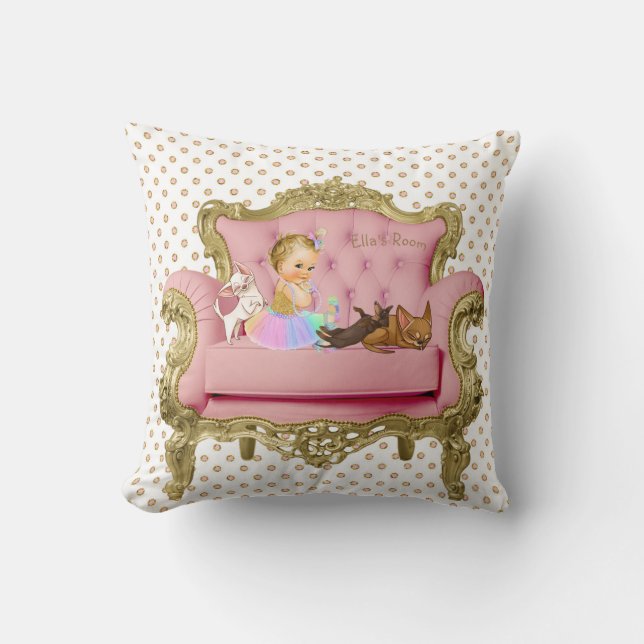 Rainbow Vintage Baby with puppies in chair Pillow (Front)