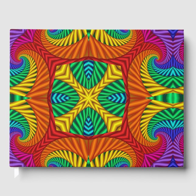 Rainbow Vintage Psychedelic Fractal Kaleidoscope Guest Book (Front)