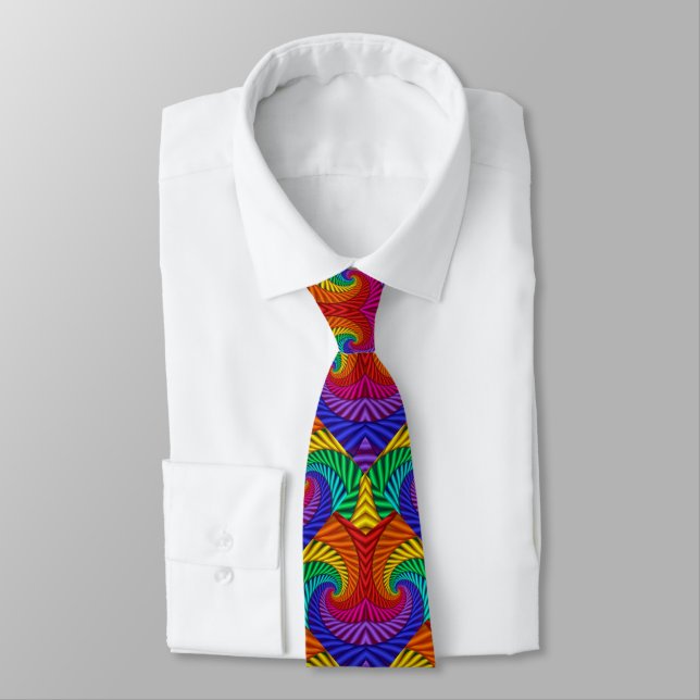 Rainbow Vintage Psychedelic Fractal Kaleidoscope Tie (Tied)