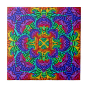 Rainbow Vintage Psychedelic Fractal Kaleidoscope Tile
