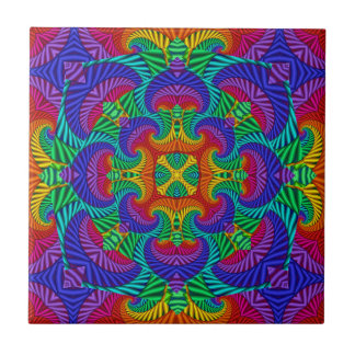 Rainbow Vintage Psychedelic Fractal Kaleidoscope Tile