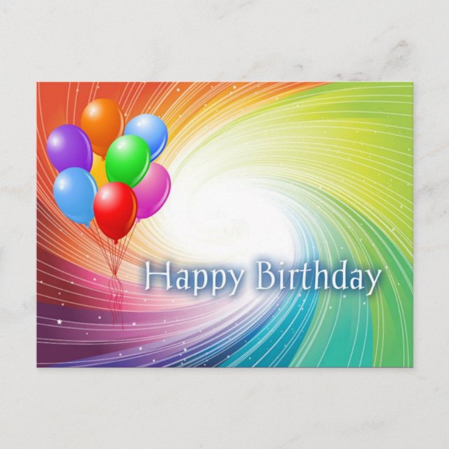 Rainbow Vortex Happy Birthday Postcard (Front)