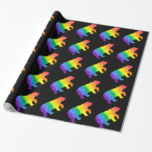 Rainbow Wash Bears on Black Wrap Wrapping Paper