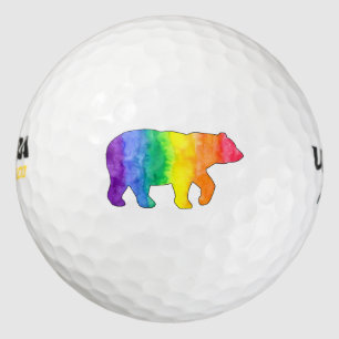 Rainbow Wash Watercolor Bear Golf Balls