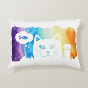 Rainbow Water colour Dream Cat Decorative Cushion