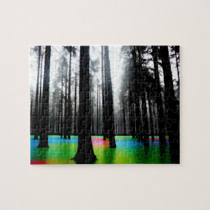 Rainbow Water Filling Up Black and White Forest Jigsaw Puzzle