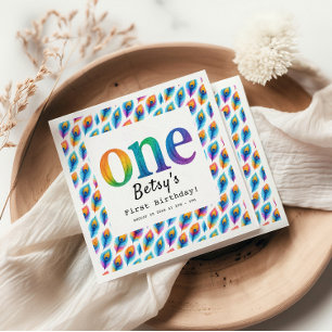 Rainbow Watercolor 1st Birthday   Colorful Baby  Napkin