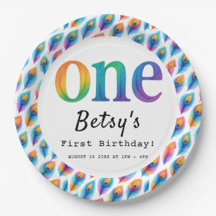 Rainbow Watercolor 1st Birthday Colorful Baby Paper Plate