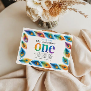 Rainbow Watercolor 1st Birthday Colorful Baby Thank You Card