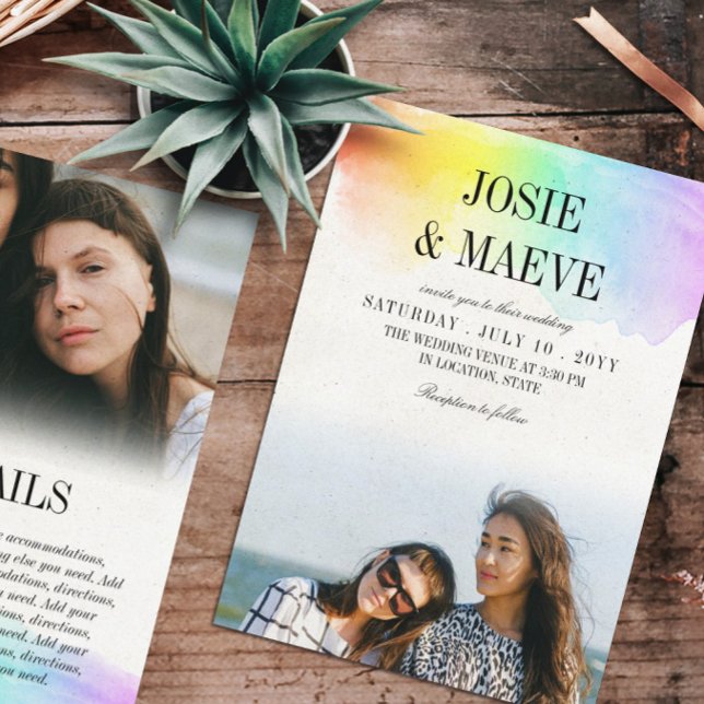 Rainbow Watercolor 2 in 1 Photo Wedding Invitation (Creator Uploaded)