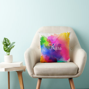 Rainbow Watercolor Abstract  Cushion