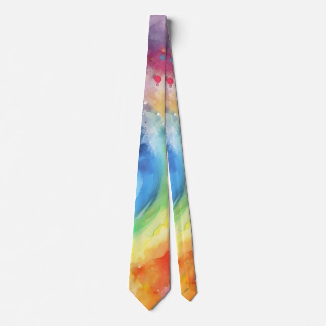 Rainbow Watercolor Abstract Neck Tie (Front)