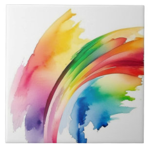 Rainbow Watercolor Abstract Tile