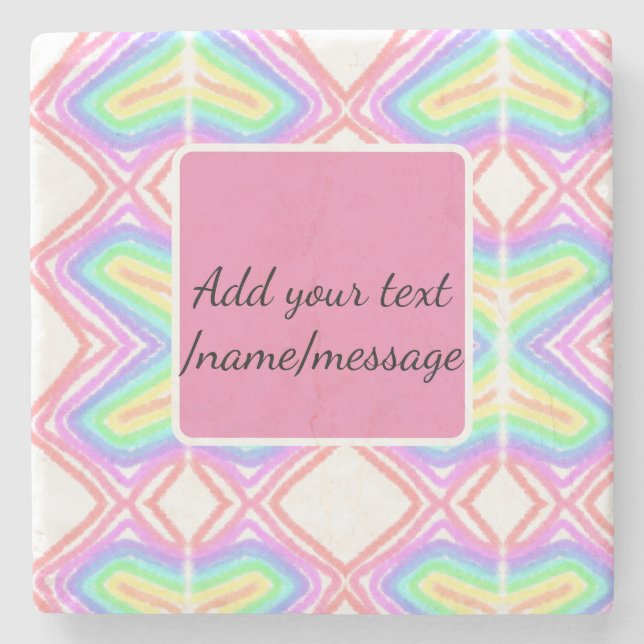 Rainbow watercolor add name text custom message stone coaster (Front)