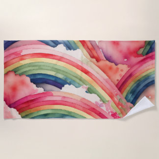 rainbow watercolor beach towel