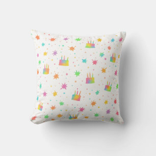 Rainbow Watercolor Birthday Cake Colorful Paint Cushion