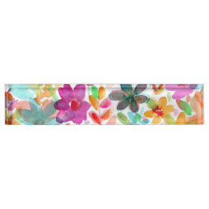 Rainbow Watercolor Bloom Clear Acrylic Nameplate