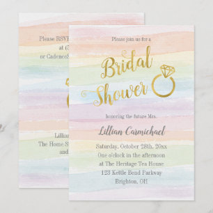 Rainbow Watercolor Bridal Shower with Gold Invitation