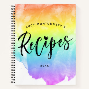 Rainbow Watercolor Brush Script Recipe Notebook