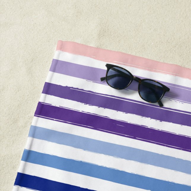 Rainbow Watercolor Brush Stripe Pattern Beach Towel (In Situ)