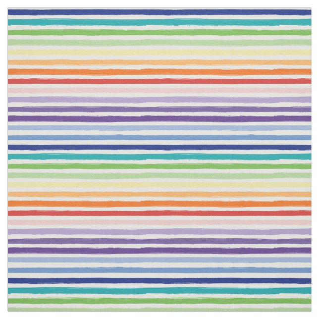 Rainbow Watercolor Brush Stripe Pattern Fabric (Swatch)
