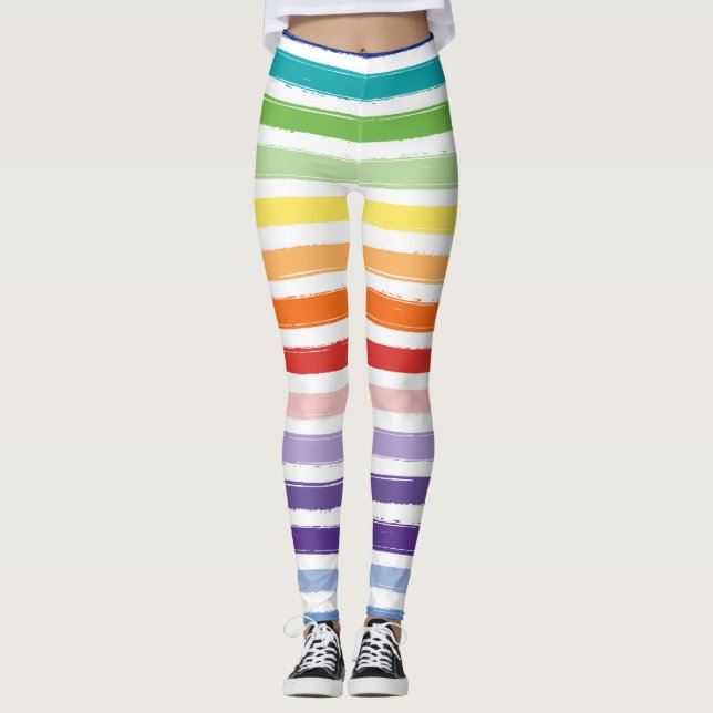 Rainbow Watercolor Brush Stripe Pattern Leggings (Front)