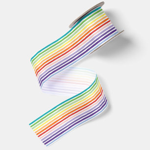 Rainbow Watercolor Brush Stripe Pattern Satin Ribbon