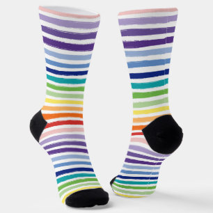 Rainbow Watercolor Brush Stripe Pattern Socks