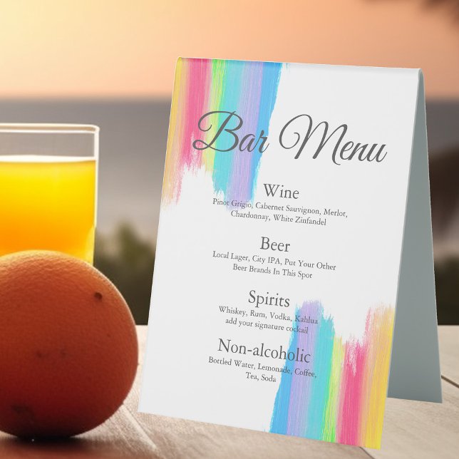 Rainbow Watercolor Chic LGBTQ Wedding Drinks Menu  (Creator Uploaded)