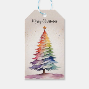 Rainbow Watercolor Christmas Tree Gift Tags