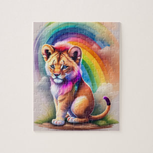 Rainbow Watercolor Colorful Little Cute Lion Jigsaw Puzzle