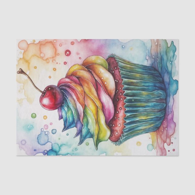 Rainbow Watercolor Cupcake Decoupage  Tissue Paper (Front)