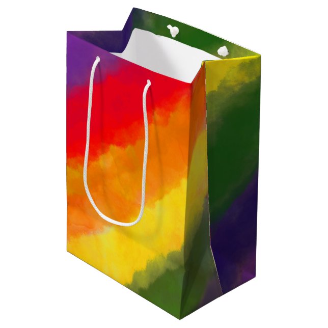 Rainbow Watercolor Custom Medium Gift Bag (Front Angled)