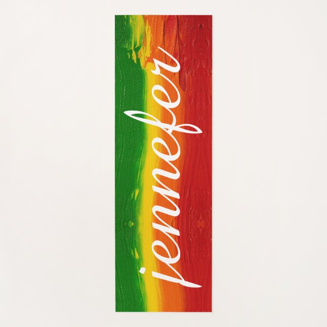 Rainbow Watercolor Custom Script Monogram Name Yoga Mat (Front)