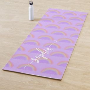 Rainbow watercolor custom script name yoga mat