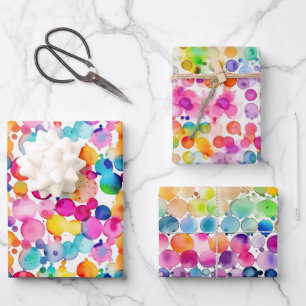 Rainbow Watercolor Dots Wrapping Paper Sheet