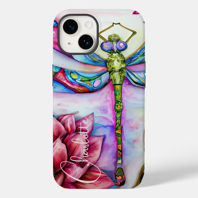 Rainbow Watercolor Dragonfly, Personalise   Case-Mate iPhone Case (Back)
