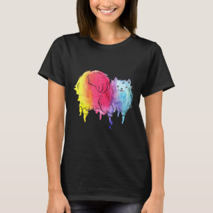 Rainbow Watercolor Drip Pomeranian T-Shirt