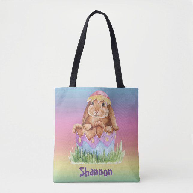 Rainbow Watercolor Easter Bunny Child's  Tote Bag (Front)