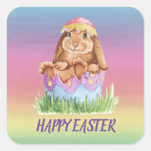 Rainbow Watercolor Easter Bunny Cute Gift  Square Sticker