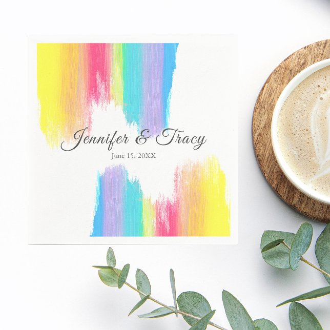Rainbow Watercolor Elegant LGBTQ Wedding Napkins (Creator Uploaded)