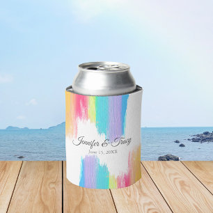 Rainbow Watercolor Elegant Modern Gay Wedding Can Cooler