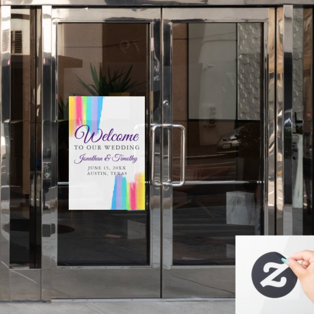 Rainbow Watercolor Elegant Welcome to our Wedding Window Cling (Office Door)