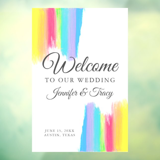 Rainbow Watercolor Elegant Welcome to Our Wedding Window Cling (Sheet 3)