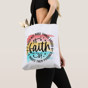 Rainbow Watercolor Faith Luke 1:37 Christian Bible Tote Bag
